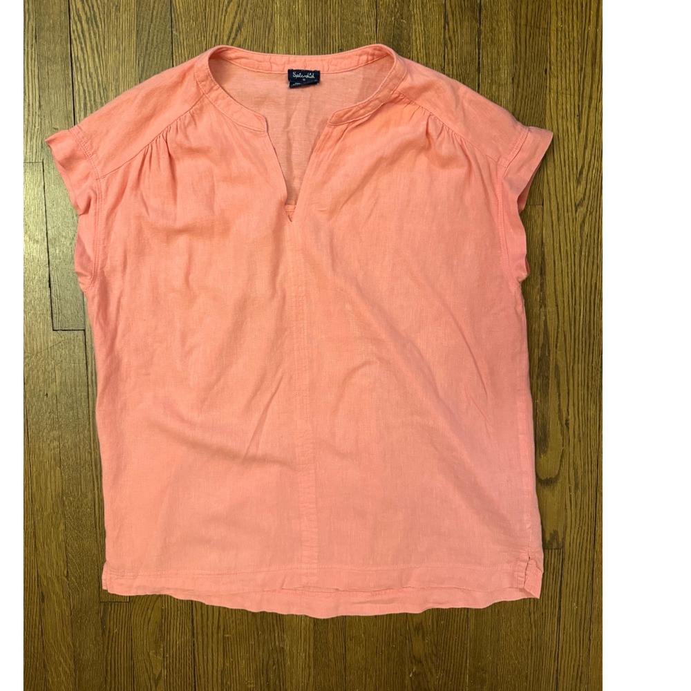 Splendid Coral Linen Blend V-Neck Cap Sleeve Blouse Top Medium